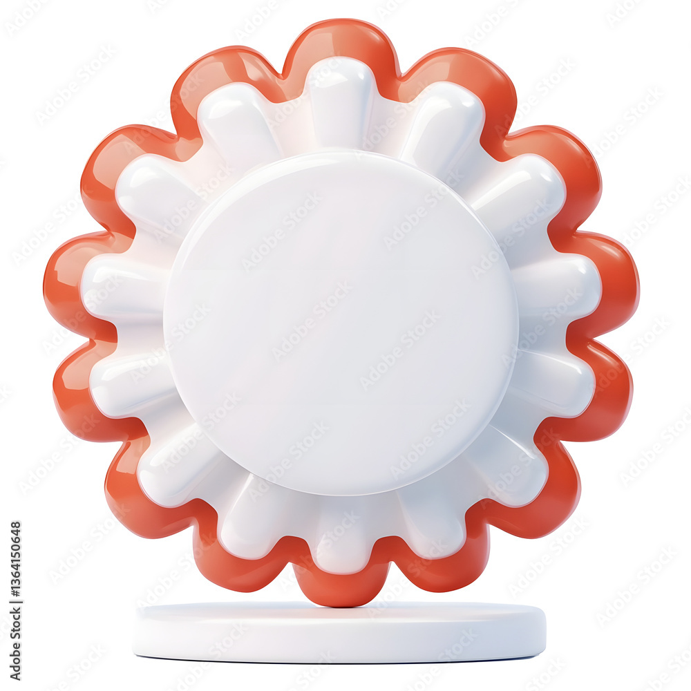 Poster Close up 3D render of a minimalistic badge icon featuring a scalloped circular shape with symmetrical decorative radial lines designed for clean and modern website UI or graphic elements