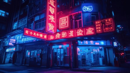 Vibrant neon nightlife urban city photography colorful streets eye-level view urban culture