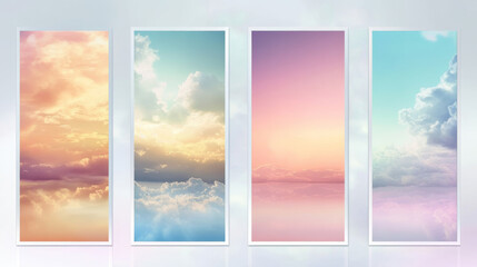 Pastel sky gradients with clouds in vertical panels