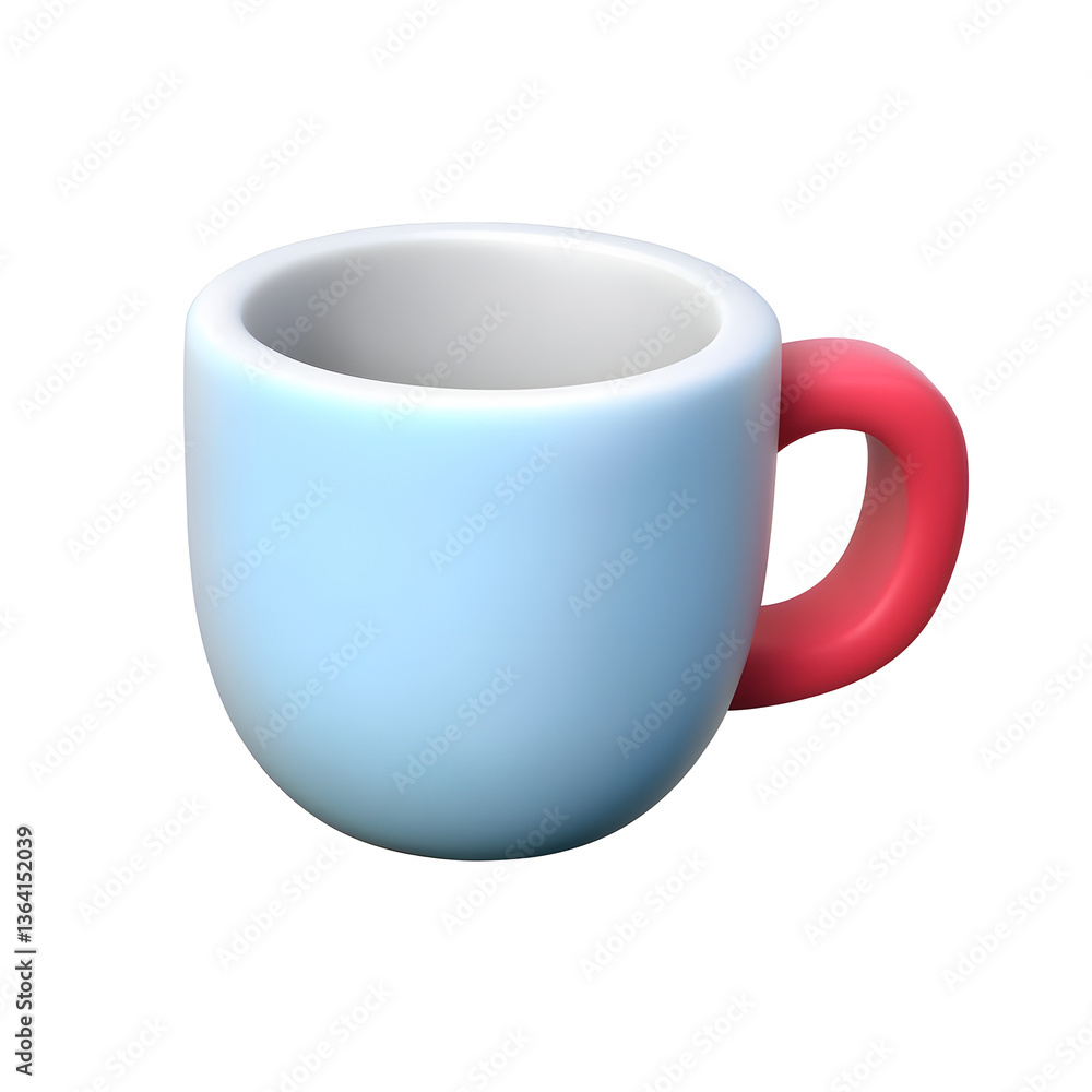 Poster sleek and rounded 3d rendering of a modern minimalist ceramic coffee mug in a vibrant blue and red c