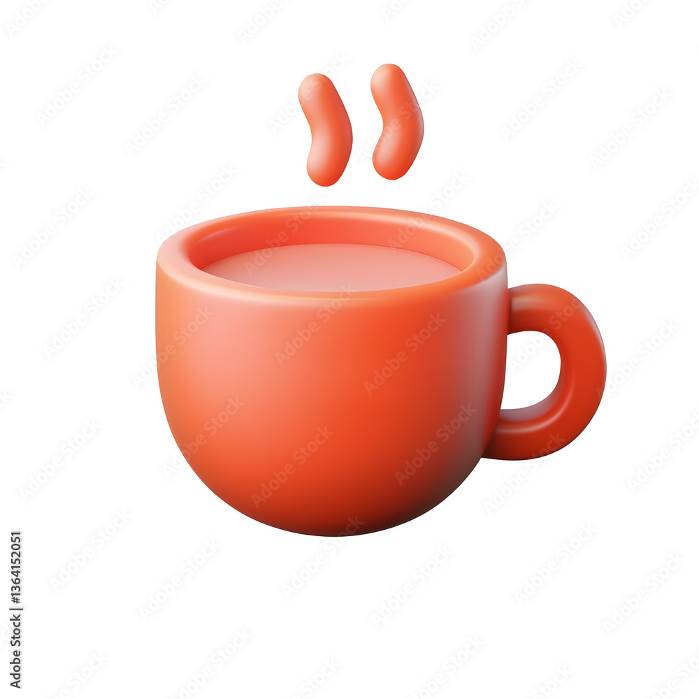 Poster crisp and detailed 3d render of a coffee cup icon featuring a vibrant orange mug with curved steam l