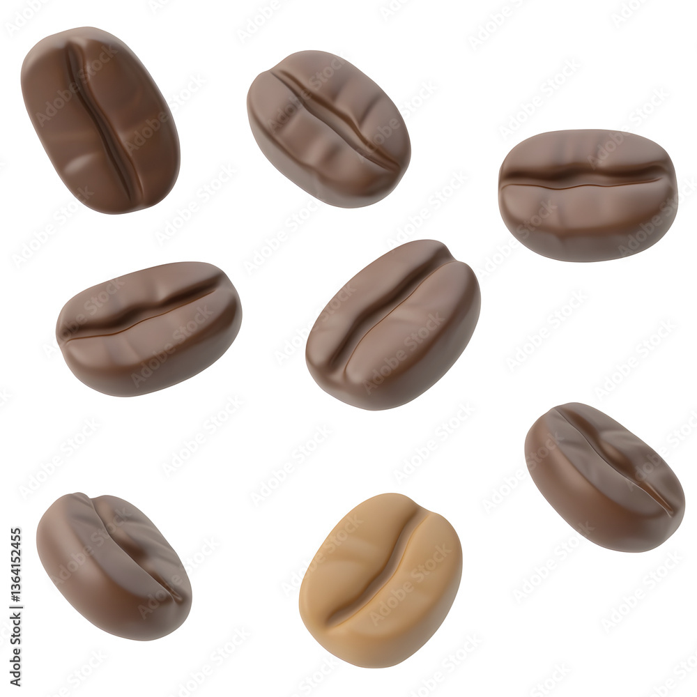 Poster a set of coffee beans with natural curved lines a polished appearance and a minimalistic structured 
