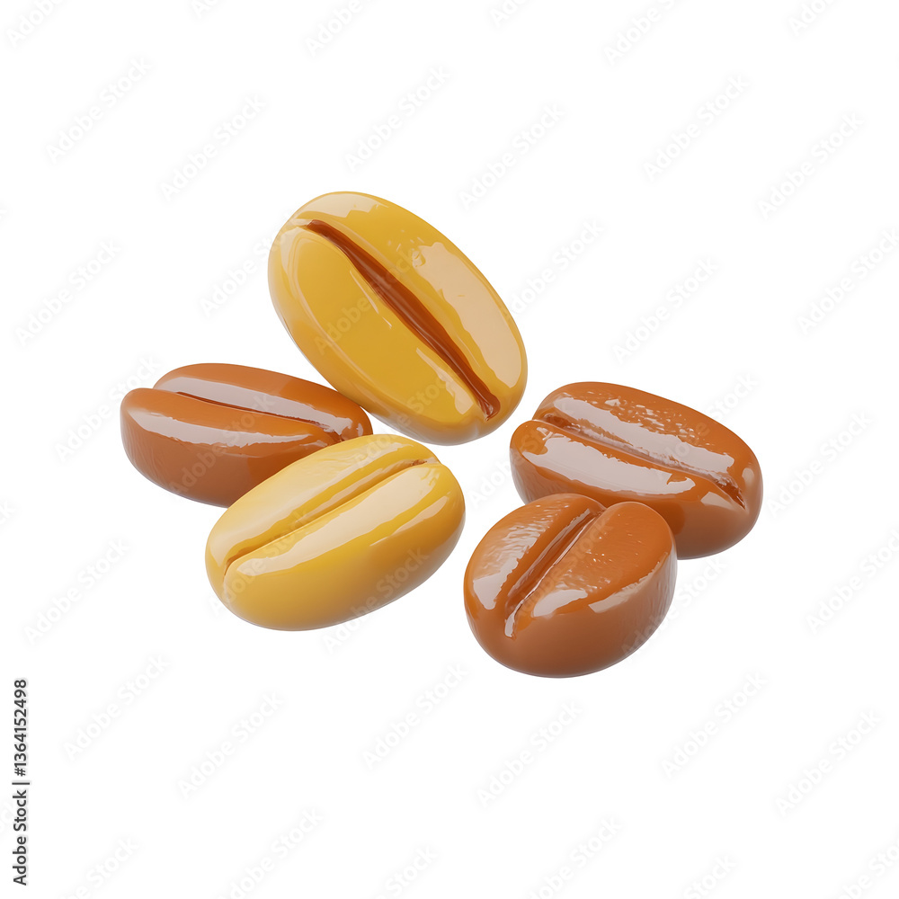 Poster crisp and detailed 3d render of a set of coffee beans with natural curved lines and a polished elega