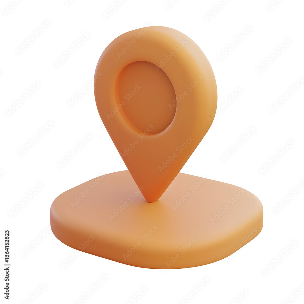 Leinwandbilder Rendered 3D icon of a stylized smooth orange location pin or map marker with a minimalist modern design aesthetic against a transparent background