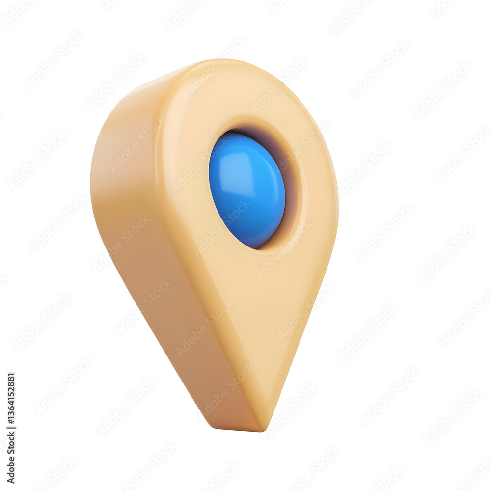 Poster 3D rendering of a minimalist polished location pin icon in a soft curved shape for web and mobile applications