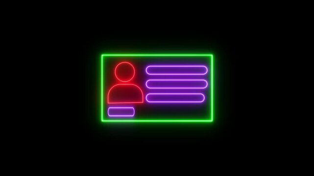 Neon Smart Identity card icon animation concept ,NID card icon concept.Identification card icon.ID Card icon.