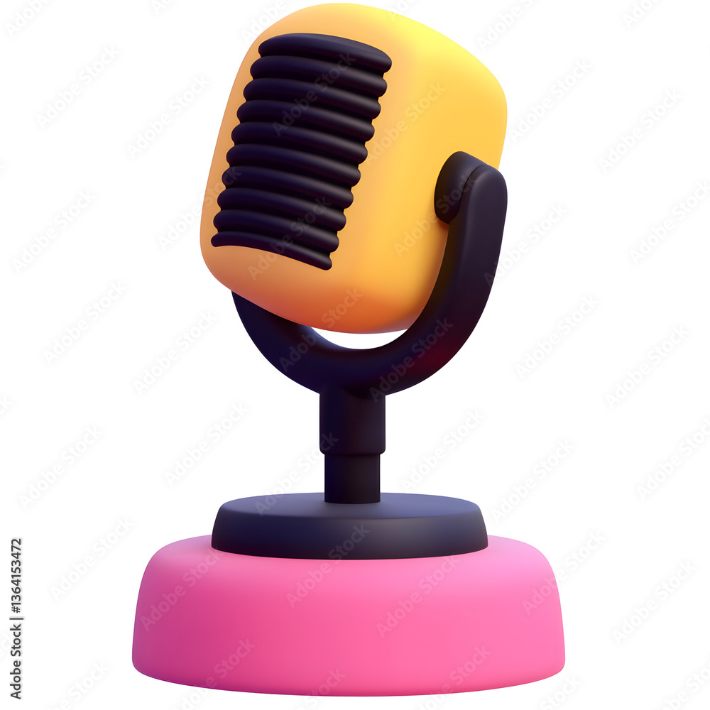 Poster sleek and modern 3d microphone icon with a balanced stand showcasing a minimalist and professional u