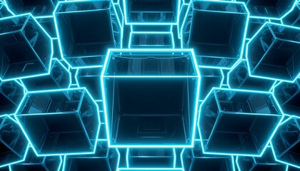 Neon Cubes Floating in the Digital Void of Cyberspace