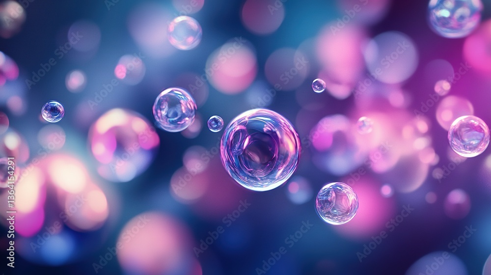 Poster transparent bubbles floating in a dreamy abstract and colorful background