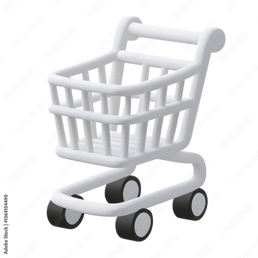 Poster a simple clean and modern looking 3d rendered icon depicting a minimalist shopping cart design on a 