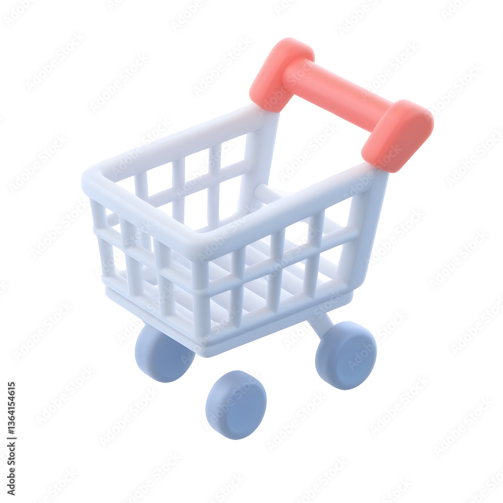 Fototapete A crisp and detailed 3D render of a structured wireframe shopping cart icon with sturdy wheels showcasing a clean and well balanced UI design isolated on a transparent background