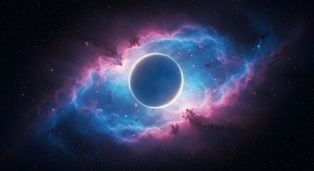 Obraz premium Planet Shining in Nebula Space Scenery with Stars and Colorful Clouds