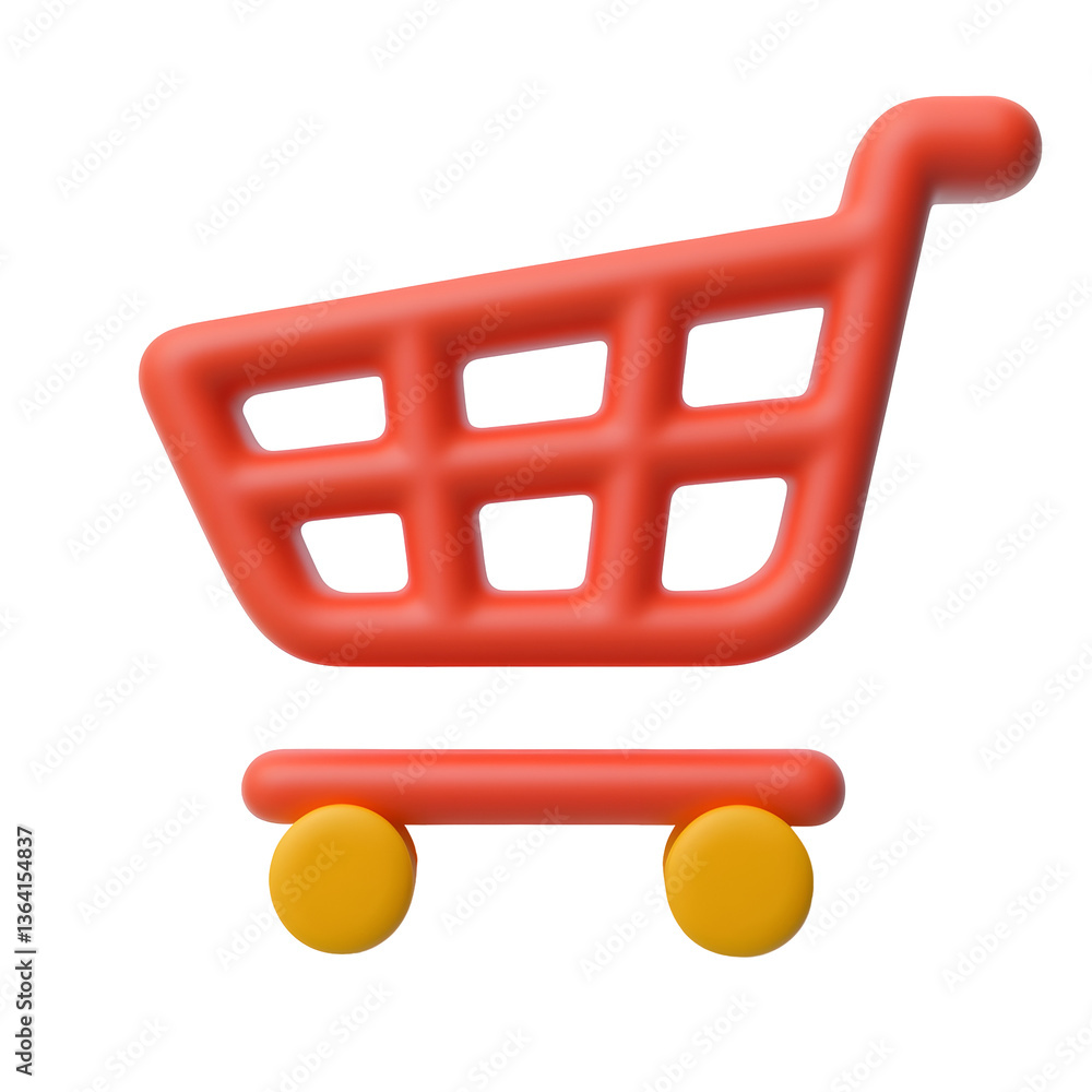 Leinwandbilder A simplified refined and structured 3D shopping cart icon with a smooth clean and balanced aesthetic ideal for e commerce user interfaces
