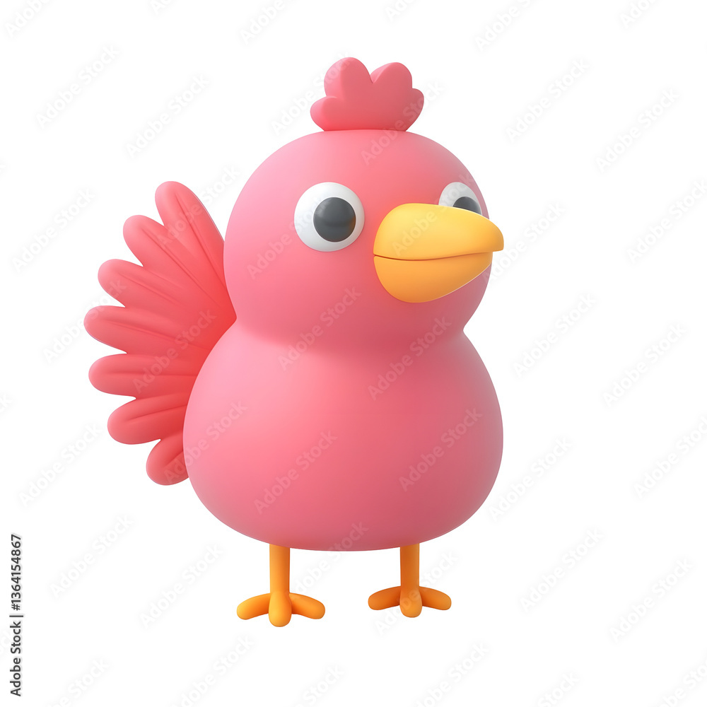 Aufkleber vibrant playful 3d of a minimalist stylized cartoon chick or young bird in a clean professional rend