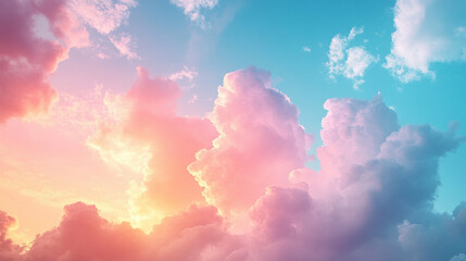 Abstract background of clouds in the sky with sun, creating a soft, pastel-colored sunset. The watercolor effect adds a peaceful, serene atmosphere, symbolizing tranquility and calmness
