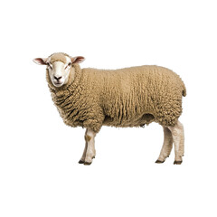 Fototapeta premium Fluffy sheep standing gracefully on black background, showcasing its wool