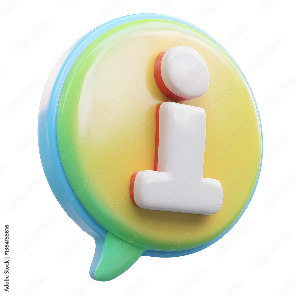 Leinwandbilder A modern minimalist 3D information icon featuring a geometric and structured speech bubble design with a smooth  i  aesthetic presented as a professional UI element on a white transparent background