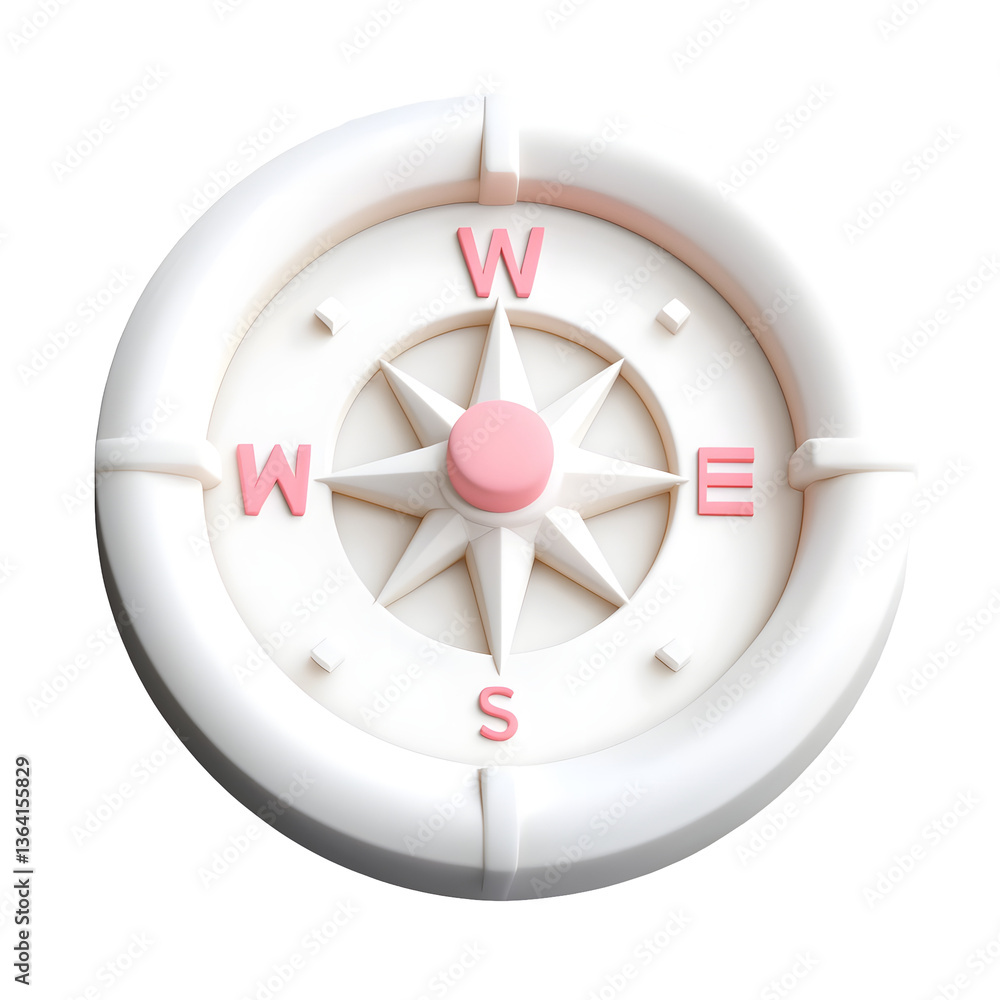 Poster Close up 3D rendering of a minimalistic and modern compass icon featuring a structured circular frame with a clean and precise directional needle
