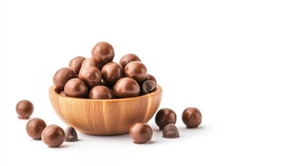 Delicious chocolate balls in a wooden bowl