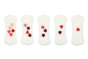 Feminine hygiene and menstruation, Colorful heart-patterned pads for feminine hygiene, isolated on white, PNG
