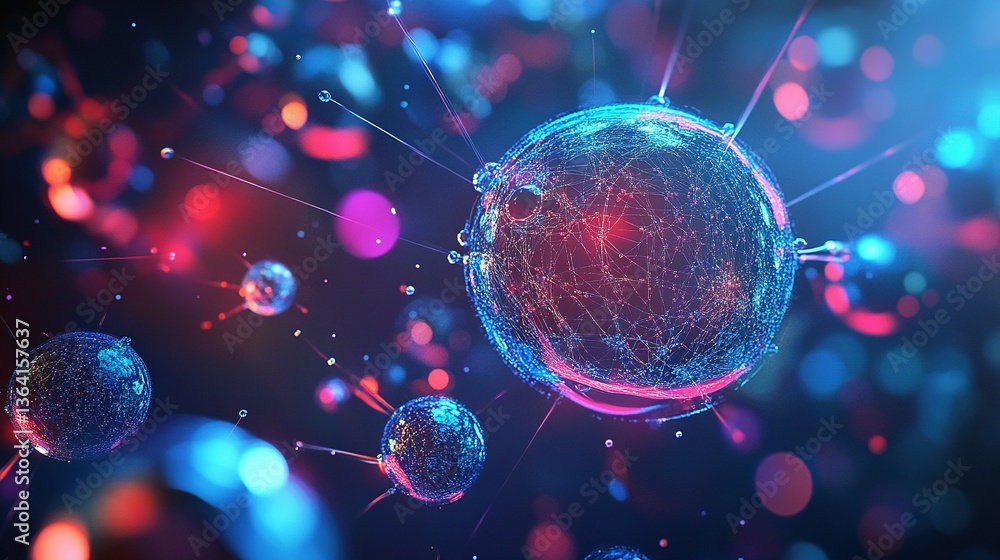 Aufkleber digital depiction of several interconnected spherical glowing structures