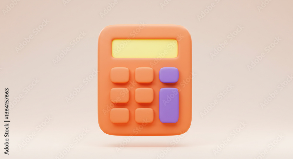 Poster a playful orange calculator ready for calculations, featuring a pastel color scheme and soft 3d rend