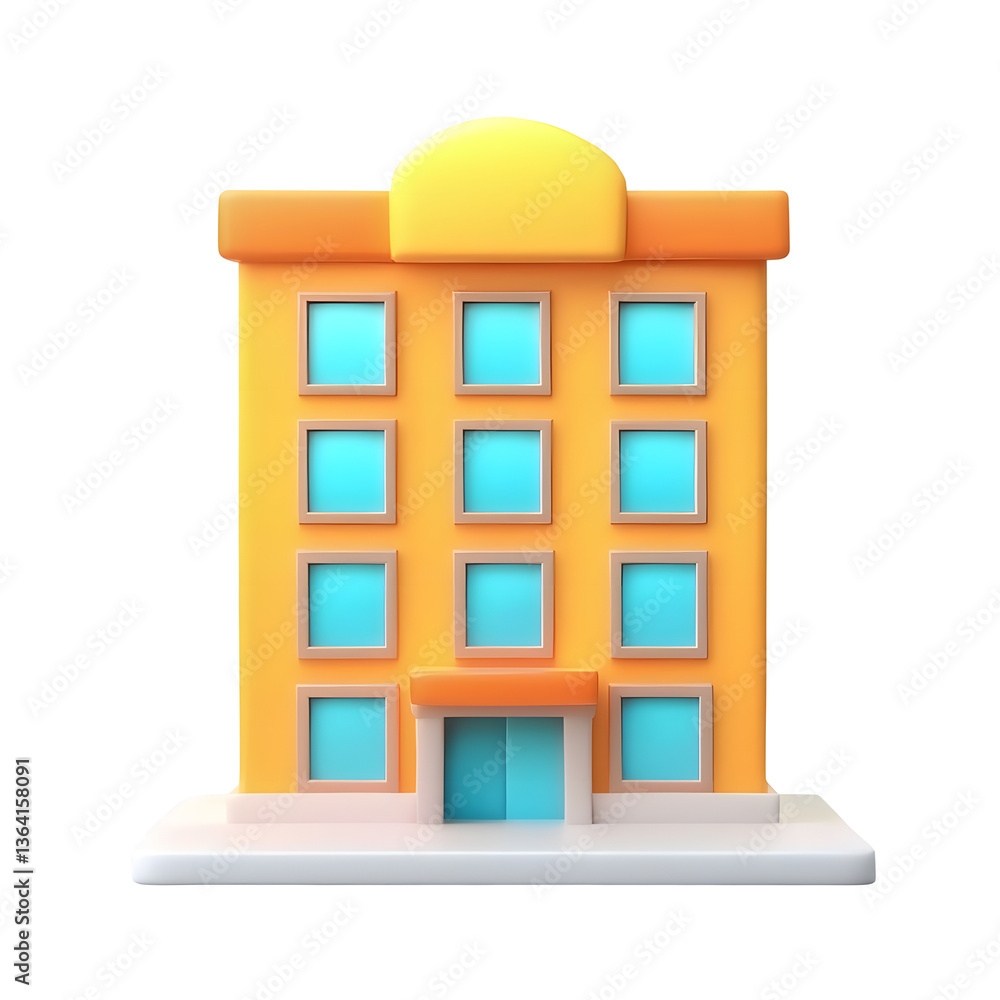 Leinwandbilder Stylized 3D rendering of a modern hotel or accommodation icon featuring a clean symmetrical building design with geometric shapes and in a vibrant color palette