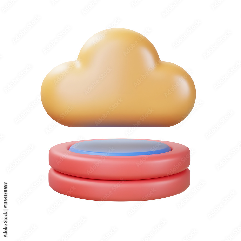 Poster Professional 3D render of a cloud storage icon displaying a perfectly balanced cylindrical database with a well defined tiered structure and a polished structured user interface concept