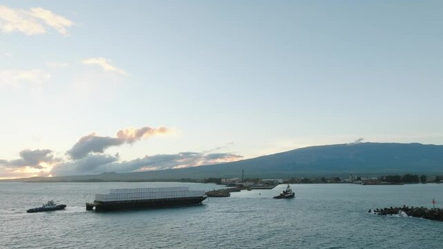 Kahului, Maui, Hawaii Harbor Maui Barge Boat Drone Delivery Wide Sunrise