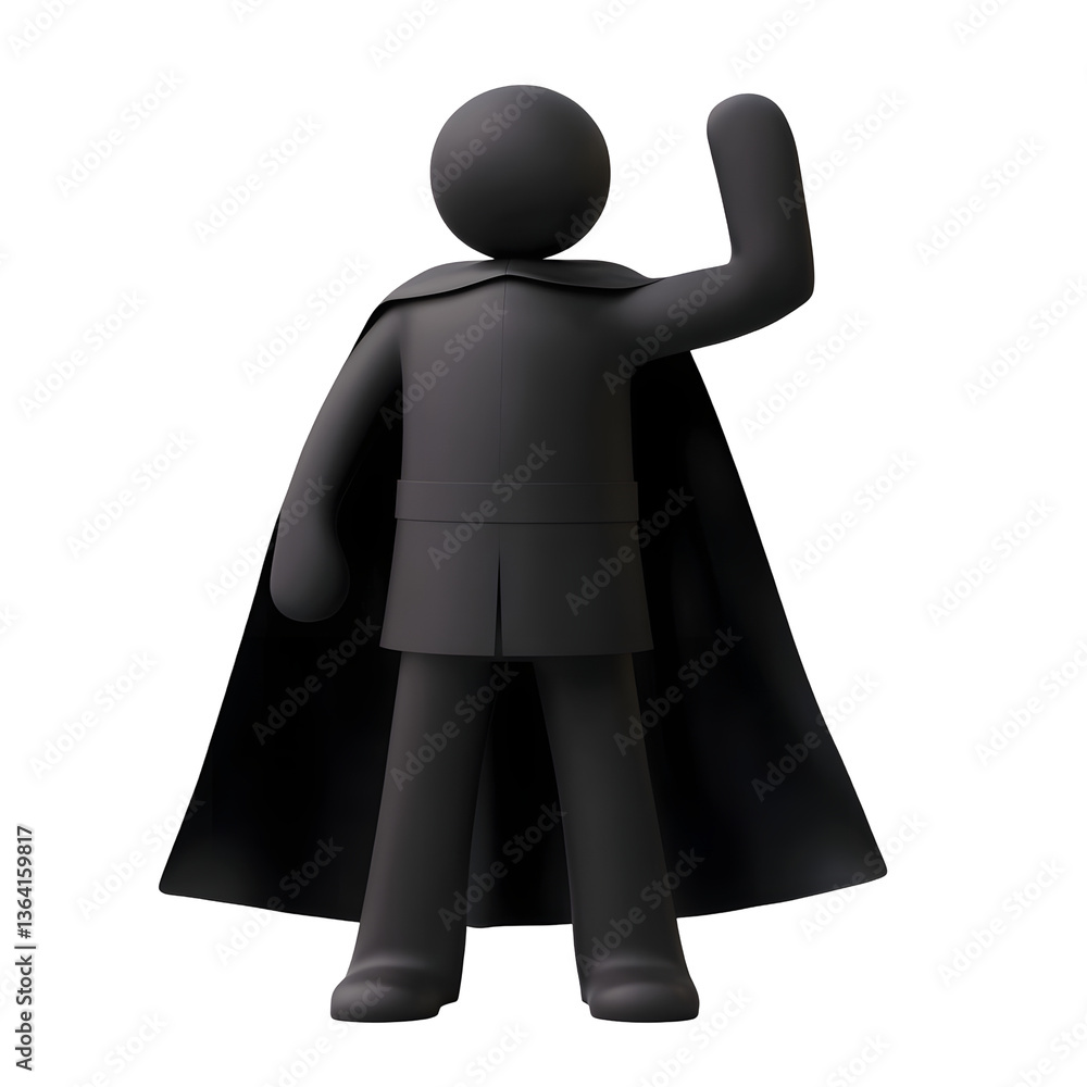 Poster stylized 3d rendering of a heroic professional looking character icon with a dramatic flowing cape s