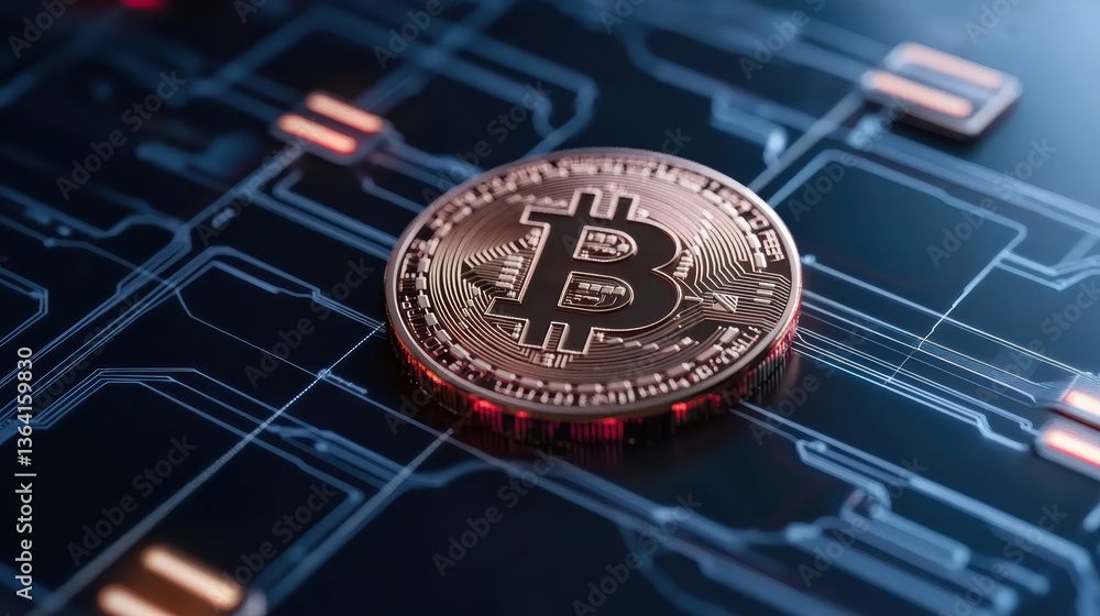 Poster digital currency representation with focus on blockchain technology and cryptocurrency trends