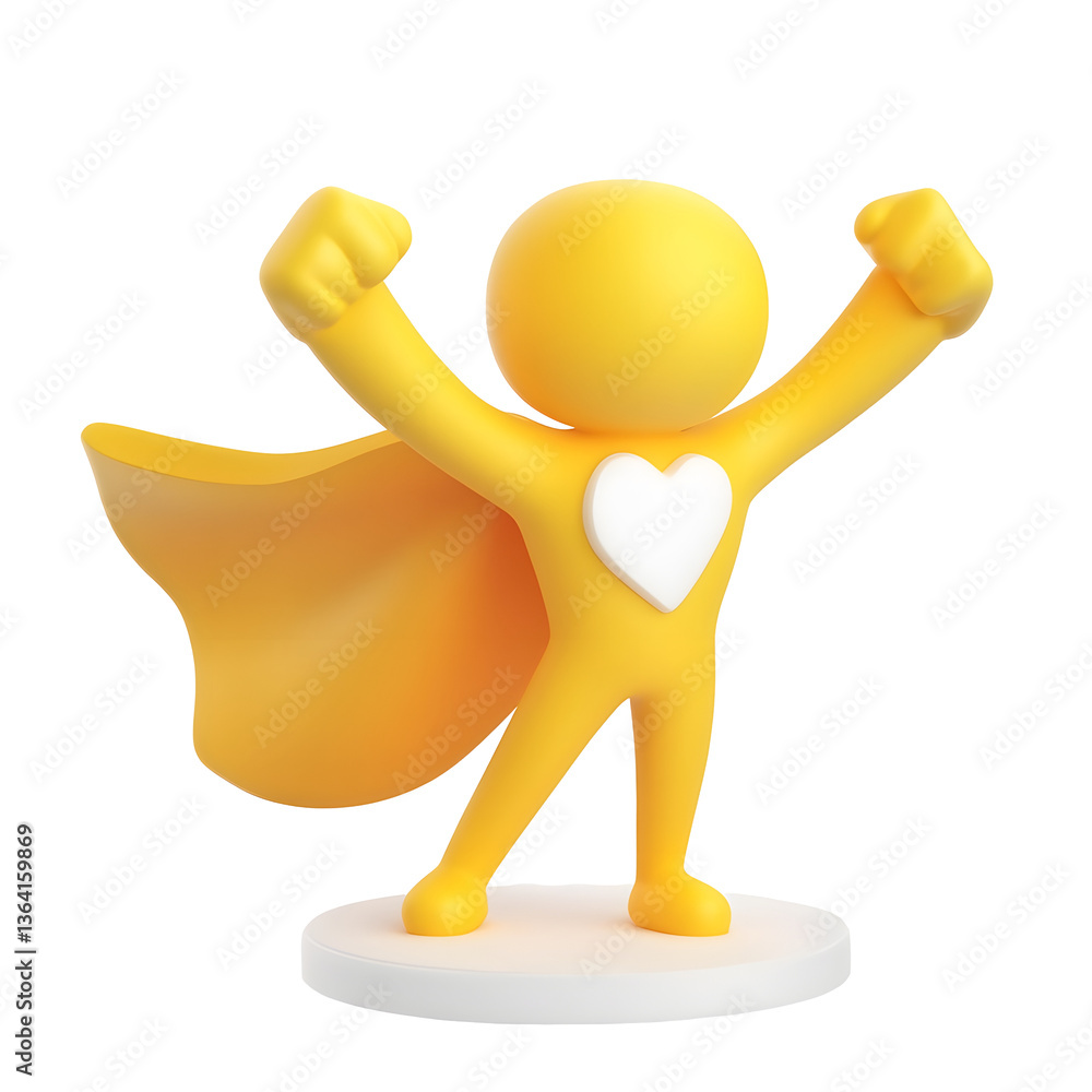 Poster stylized 3d superhero icon with a flowing cape in a confident triumphant pose against a clean transp