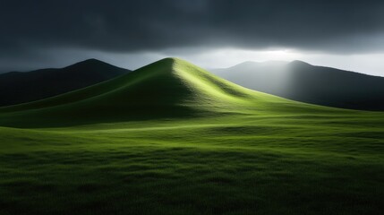 Fototapeta premium Lush green hills bathed in dramatic light