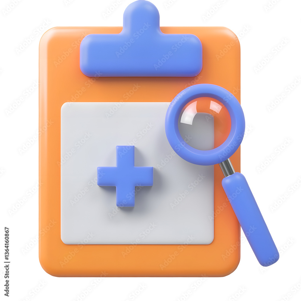 Aufkleber 3d rendering of a medical history review icon featuring a clipboard with official health documents a