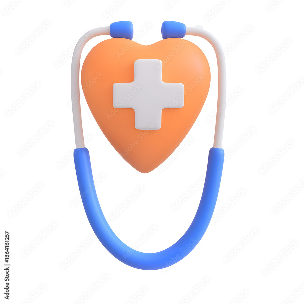 Aufkleber minimalist 3d rendered icon of a medical stethoscope in the shape of a heart with a clean simple cro