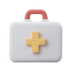 Obraz premium A minimalist yet highly detailed 3D render of a contemporary emergency response kit or first aid case with a clean white design and red and yellow accents isolated on a transparent background
