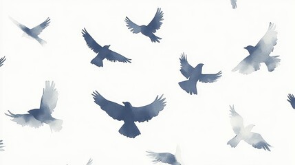 Watercolor Birds Flying Seamless Pattern.