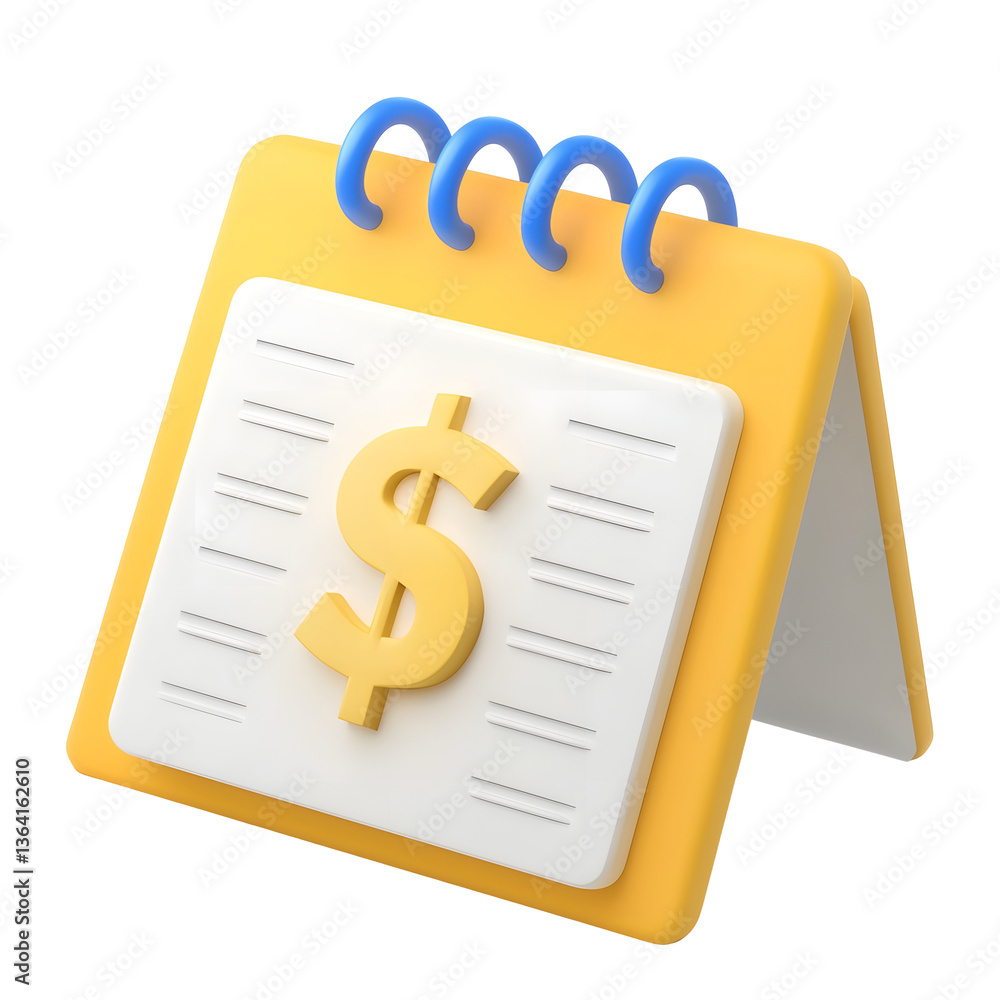 Aufkleber Minimalist 3D financial schedule icon featuring a well crafted calendar with a distinct dollar mark representing economic planning automatic bill payments