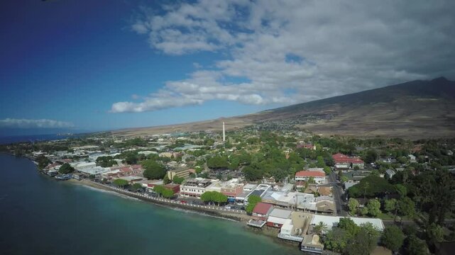 Historic Front st. Lahaina Maui Drone Wide, Hawaii (Before the wildfire)