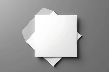 Blank White Square Invitation Card with Transparent Envelope on Grey Background