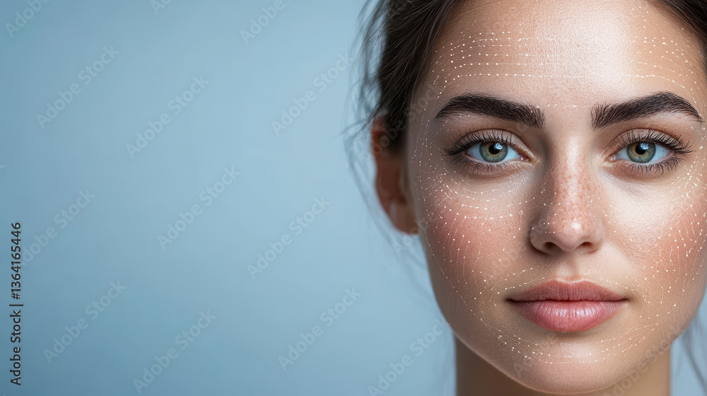 Poster futuristic biometric authentication system with facial recognition features and technology