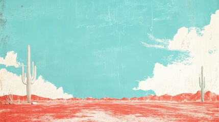 Vintage Desert Landscape with Cactus, and Southwest USA.