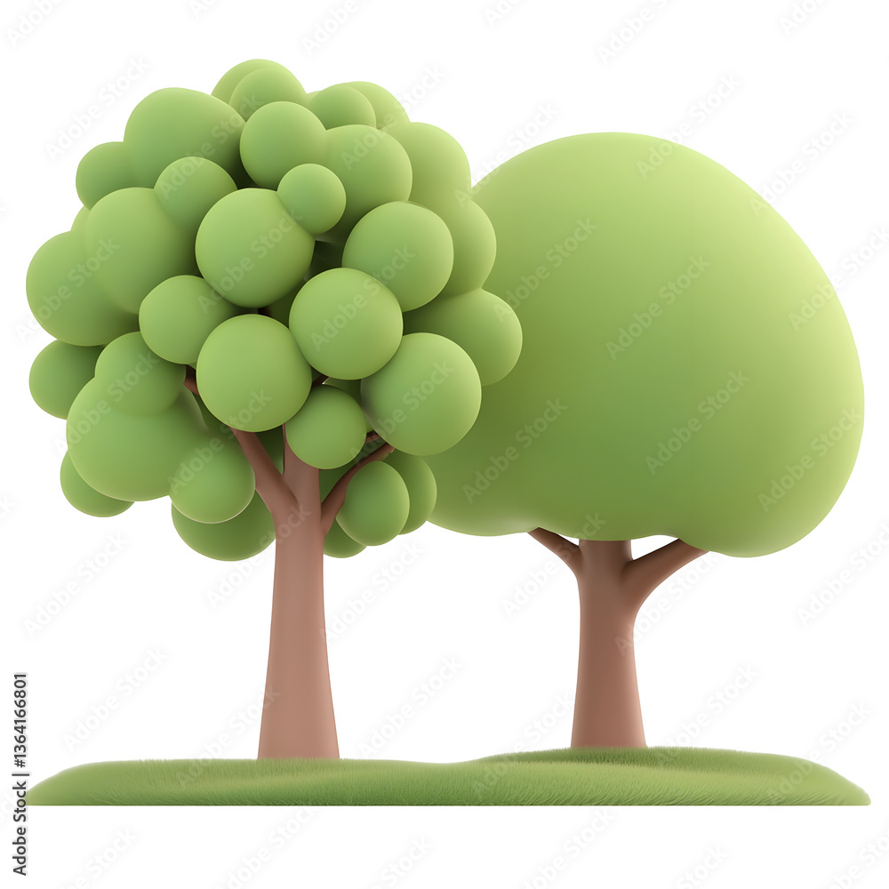 Leinwandbilder Stylized 3D rendering of two abstract minimalist green trees with simple geometric shapes and clean design ideal for use as a digital UI icon or eco friendly graphic element