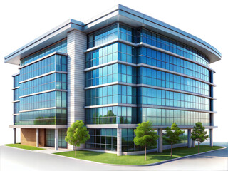 Modern office building with glass facade isolated on transparent background. Png