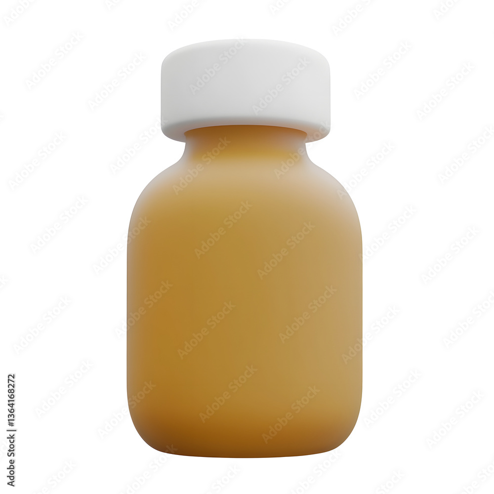 Poster A 3D rendering of a sleek minimalist bottle with a cylindrical body and rounded cap set against a clean transparent white background showcasing a simple and structured design aesthetic