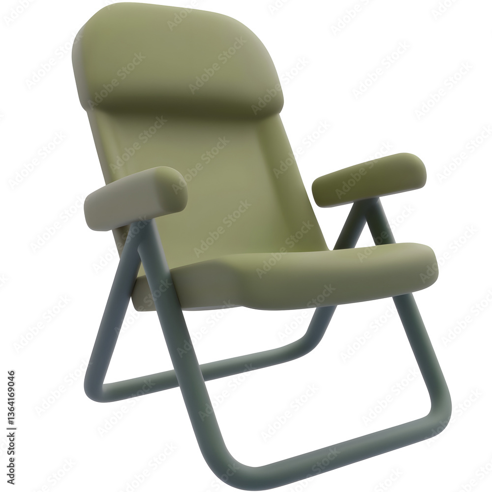 Poster A versatile and practical foldable camping chair with a sturdy metal frame and comfortable fabric seat designed with a clean minimalist aesthetic suitable for various outdoor activities