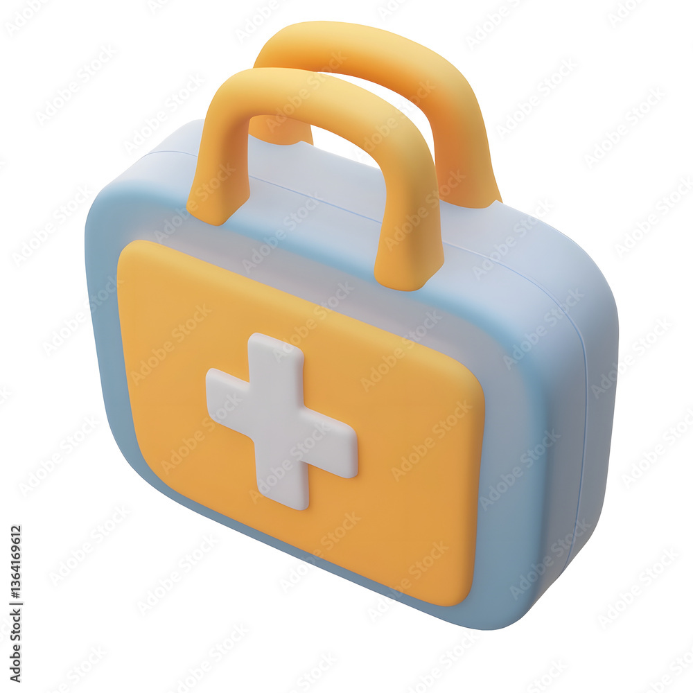 Aufkleber a clean minimalist 3d icon depicting a portable first aid bag with a prominent white cross symbol in