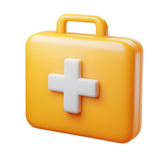 Obraz premium A bright yellow first aid kit bag with a sleek white cross logo displaying a minimalistic and modern medical icon on a clean transparent background