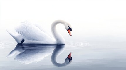 Obraz premium Elegant White Swan Lake Reflection Serenity. (1)