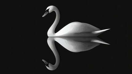 Fototapeta premium Elegant White Swan Reflection with Black Background.